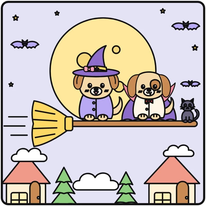 Flying on a Broom, colored